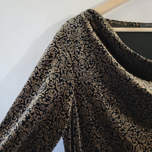 JONDEN Black Tan Paisley Velvet Blouse Sz L Drape Long Sleeve Fall Minimalist - Picture 4 of 11